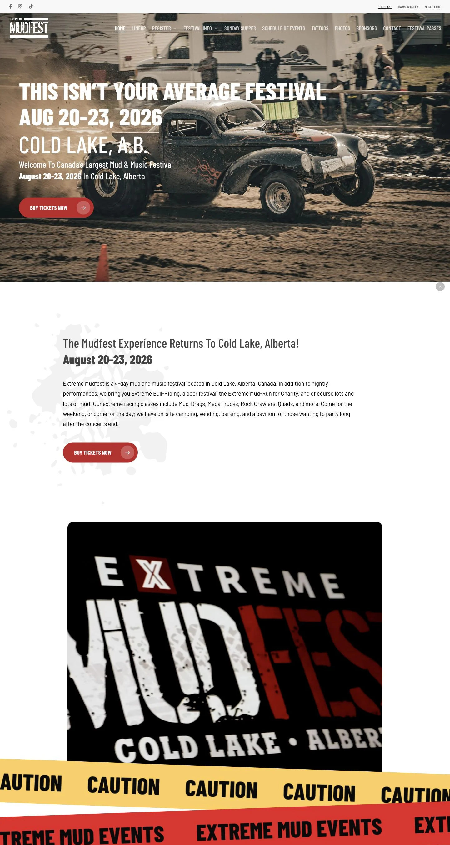 Extreme Mudfest homepage at desktop size