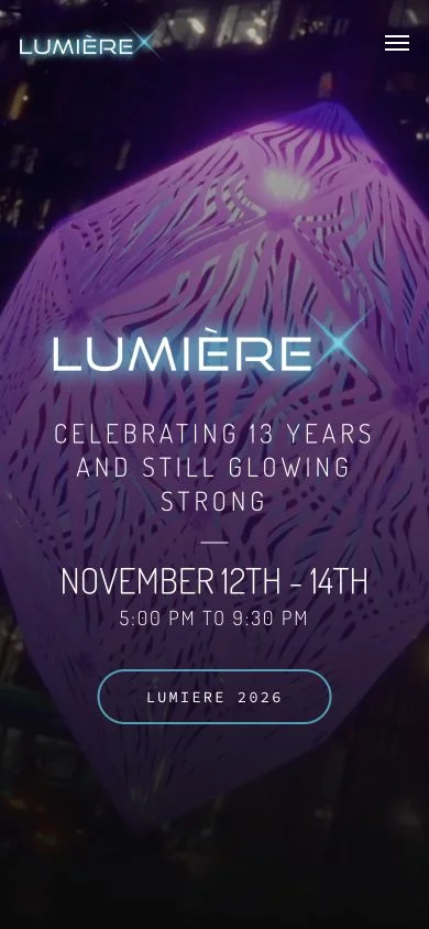 Lumière Vancouver homepage with its mobile navigation and layout
