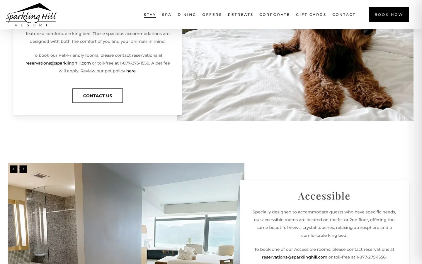 Sparkling Hill Resort & Spa: Accommodation discovery on the Stay page. Desktop view.