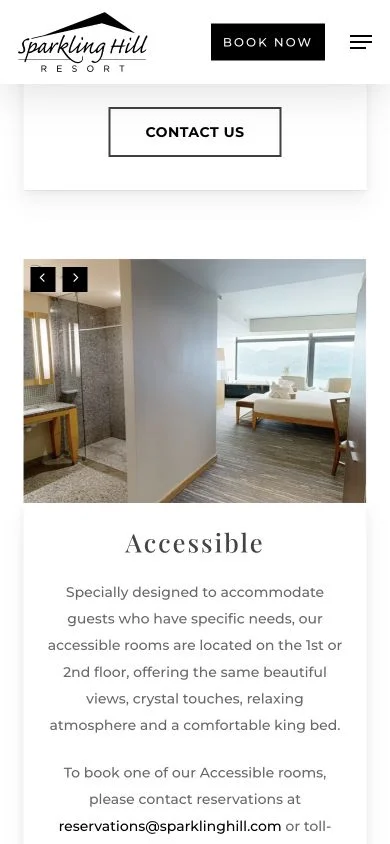 Sparkling Hill Resort & Spa: Accommodation discovery on the Stay page. Mobile view.