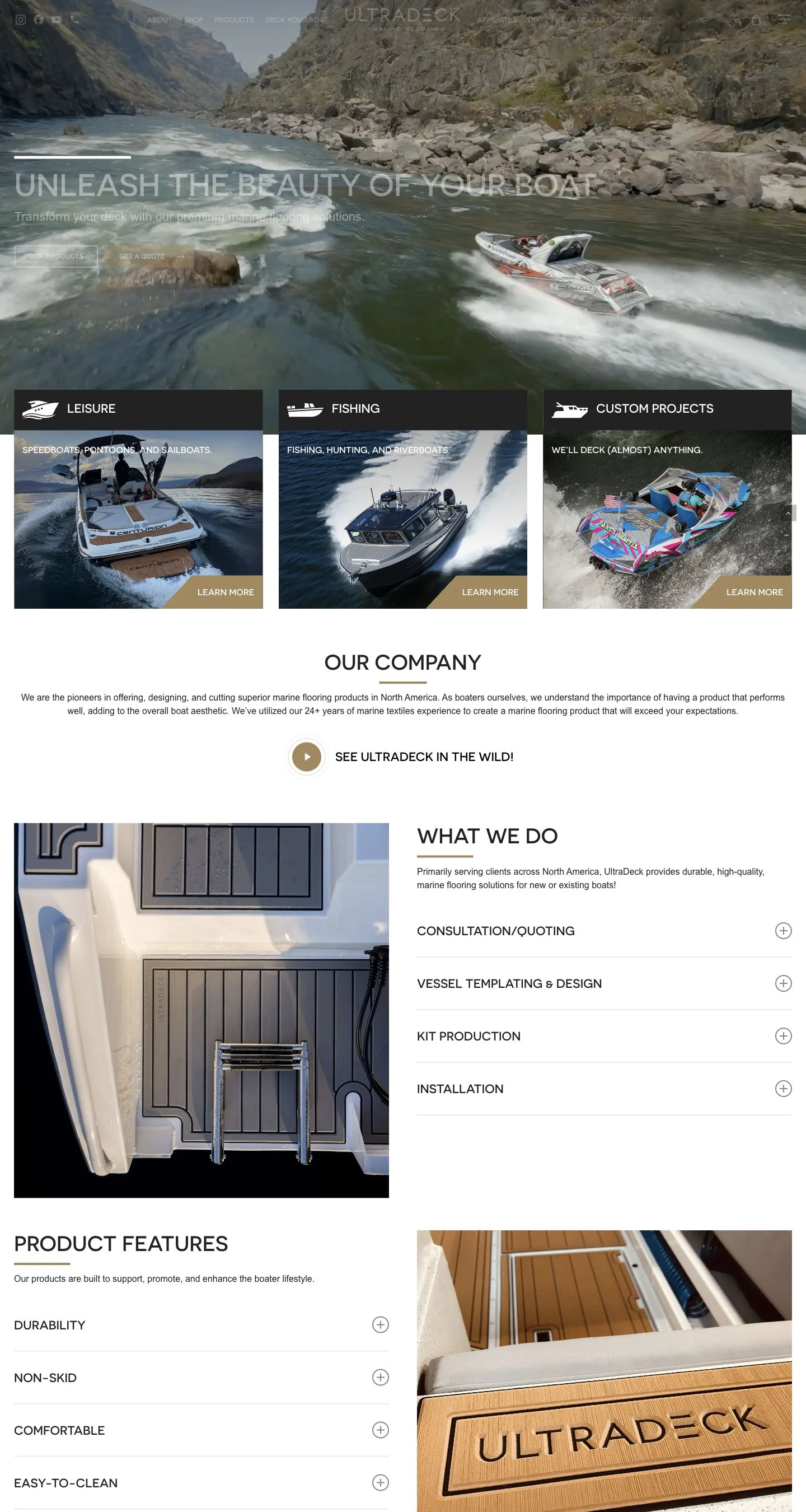 UltraDeck homepage at desktop size