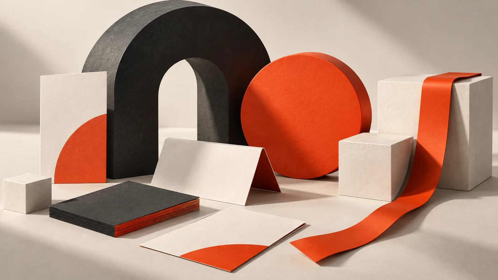 Your brand is more than a logo. Make the rest count. — abstract orange, charcoal and cream editorial illustration